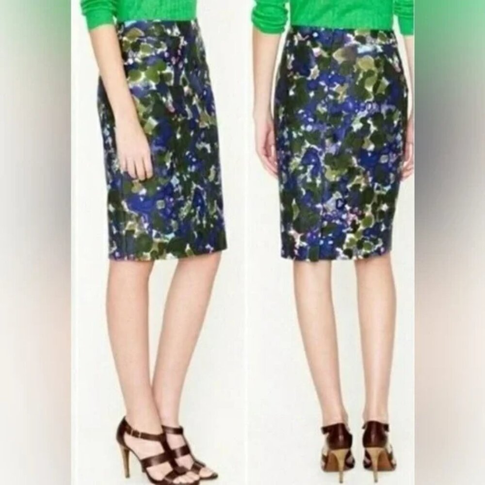 J. Crew Floral Pencil Skirt in Blue and Green
